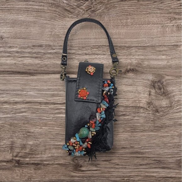 Vintage MARY FRANCES Purse Beaded Embellished Floral Leather Small Crossbody Bag - Picture 1 of 7